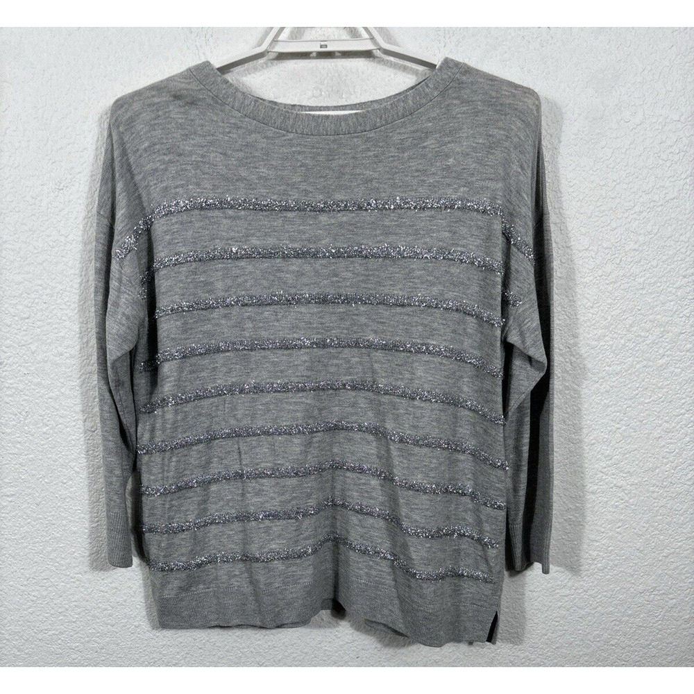 Talbots Sweater Knit Top Plus Petite 1XP Gray Tinsel Accents Lambswool Blend